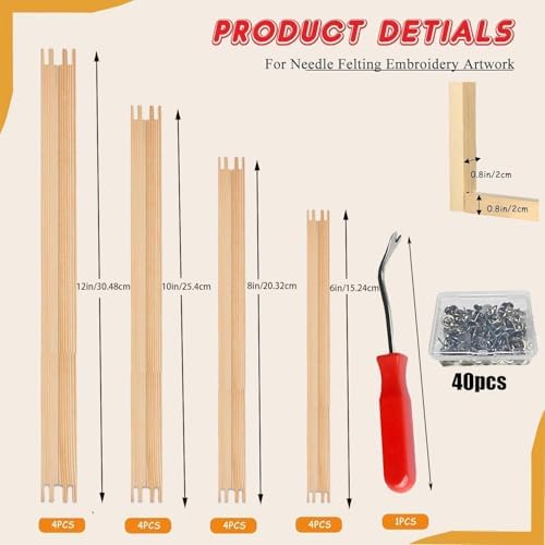 16 Pcs 4 Sets Stretcher Bars for Needlework Canvas Stretcher Bars 10 Different Size Combinations Embroidery Stretcher Bars for Cross Stitch Frame Set with Thumbtack and Remover Tool(Small Size)