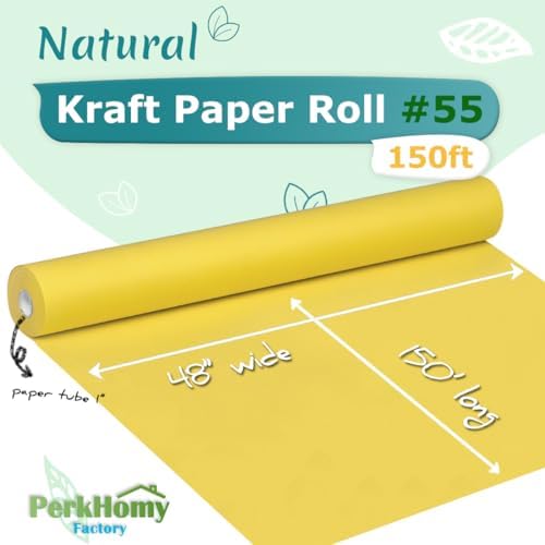 PerkHomy Lemon Yellow Kraft Paper Roll 48" x 1,800" (150') for Gift Wrapping Bouquet Flower Art Painting Craft Writing Packaging Shipping 80GSM 55LB (Lemon Yellow, 48" x 150')