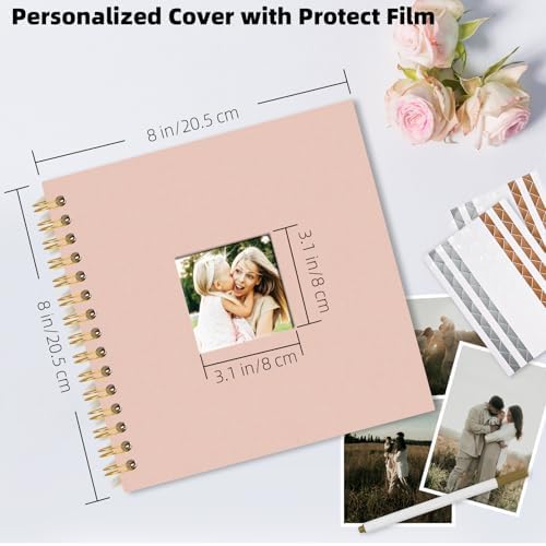 Vienrose Scrapbook Album Gift Set, 8x8 Inch, 40 White Pages, Pink