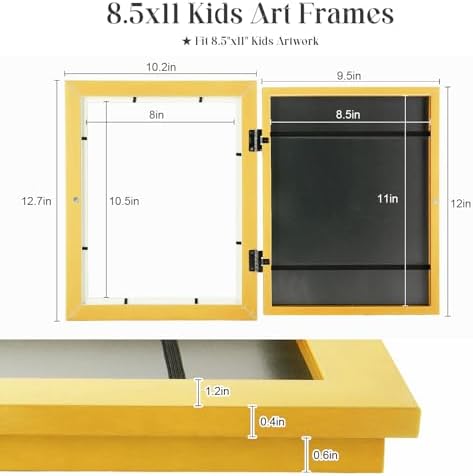 [2-Pack] Kids Art Frames, 8.5x11 Front Opening Kids Artwork Frames Changeable, Milk Yellow Artwork Display Storage Frame for Wall, Holds 50 Pcs, for 3D Picture, Crafts, Children Drawing, Hanging Art,