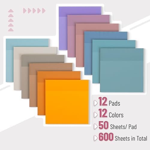 Mr. Pen- Transparent Sticky Notes, 3" x 3", 12 Pads, 600 Sheets | See Through Self-Adhesive Notes for Bible Journaling and Studying, Water-Resistant, Easy to Peel, Clean Removal