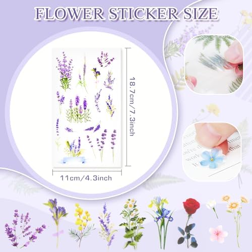 160Pcs Natural Flower Stickers for Scrapbooking,Self-Adhesive Transparent Flower Stickers Scrapbook Supplies Journaling Supplies for Adult Card Making Letters DIY Water Bottle Cards Decoration