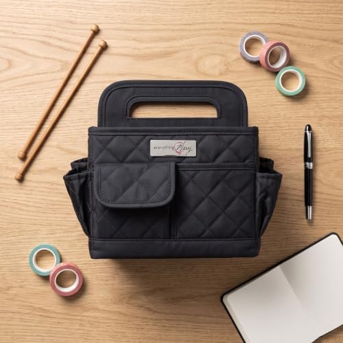Everything Mary Desktop Tote Organizer – Black Quilted Craft Caddy – Portable Storage Bag for Scrapbooking, Sewing, Art Supplies & DIY Creative Tool Organization