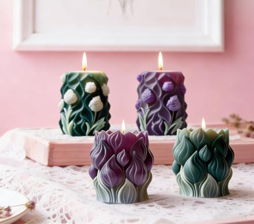 Konrisa Cylinder Candle Molds, 3D Flower Resin Molds for Candle Making, Large Tulip Candle Molds, Handmade Aromatherapy Candles Making Molds Craft Supplies
