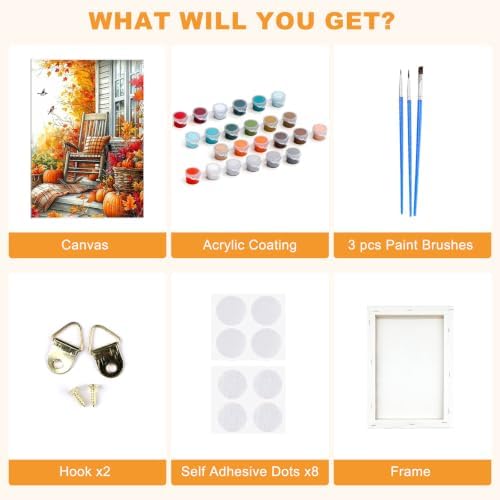 SENQAO Autumn Chair Paint by Numbers Kit for Adults Beginner, Fall Couryard Adult Paint by Number Kits on Canvas, DIY Acrylic Oil Easy Painting by Numbers for Home Wall Decor 8X12 inch