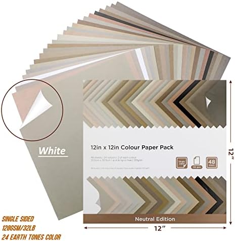 Livholic 48 Sheets 12x12 scrapbook paper Earth Tones Colored Card Stock Printer Paper Greys 120 gsm 32 lb Neutral Color for Cricut