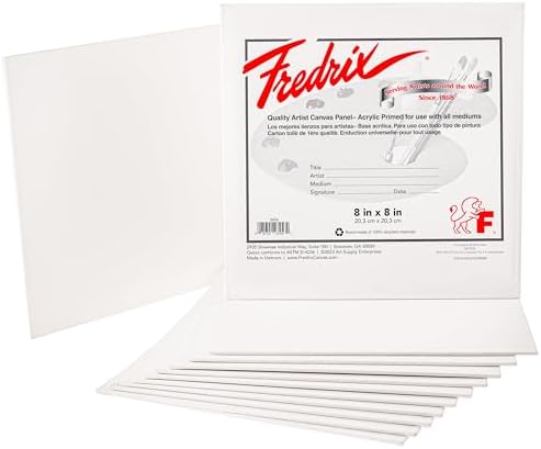 FREDRIX Artist Series Primed Canvas Panels, 8" x 8", Pack of 12