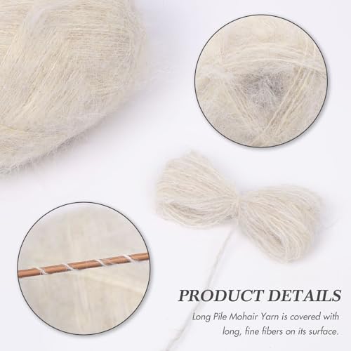NICEEC 2 Skeins Long Pile Mohair Yarn 2.82oz/788yds - Off-White