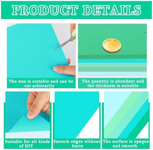 Whaline 50 Sheet 8.5 x 11 Inch Teal Blue Card Stock Paper 5 Solid Macaron Blue Colors Cardstock Paper Cyan Turquoise Core Scrapbook Crafts Paper for Print DIY Art Making School Office Supplies, 65lb