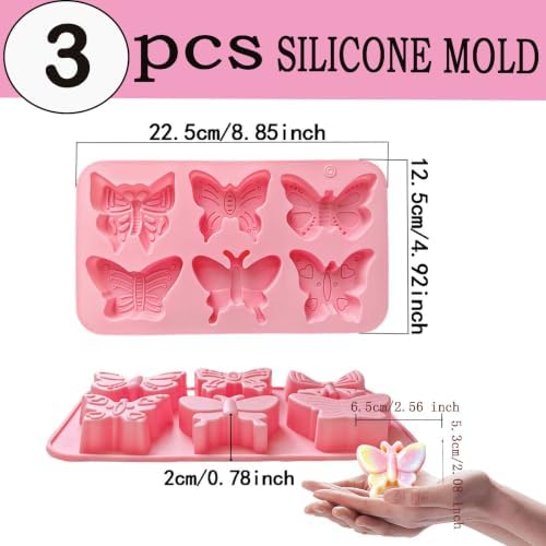 3 Pack Butterfly Silicone Soap Mold- Non-Stick Reusable for DIY & Baking | Soap Mold Making,Non-Stick,Reusable,Heat & Cold Resistant,Dishwasher Safe,for Chocolate,Wax Melts,Bath Bombs,Resin,Ice Cubes