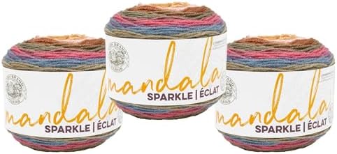 Lion Brand Yarn, Mandala Sparkle Crochet Yarn, Cetus, Multicolor, 3 Pack
