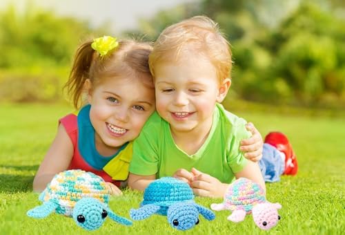 Kaaper Crochet Kit for Beginners Adults, Beginner Crochet Animal Kit Turtles Family Kit 3 pcs, Crochet Starter Kit & Knitting Supplies with Step-by-Step Video (Turtles Family)