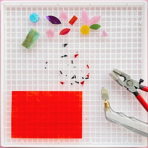 Stained Glass Cutting Mat with Tray, Great for Scoring and Cutting Glass, Catching Glass Shards in Grids, Removable Double-layer Design, Easy to Clean, Stained Glass Cutting Tools Supplies(12''x12'')