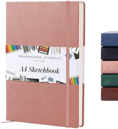 BROWNSTONE JOURNALS A4 Sketch Book Hardcover - 80 Sheets 100 GSM Paper | 8.5" x 11.5", Lay Flat, Vegan Leather Hardcover, Elastic Band, Back Pocket, Art Drawing Book for Adults & Students