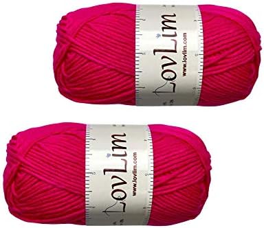 Yarn Pack, 2 skeins of 50g Each, Soft Cotton Yarn for Crochet and Knitting, Craft DK Amigurumi Yarn (Hot Pink)