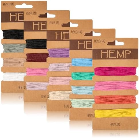20 Colors Thread Cord for Jewelry Making - Natural Hemp Cord for Bracelets 1mm, Bright Flax String Cord, Colorful Twine Cord Rope String, for Handmade Craft Keychains Making Accessories