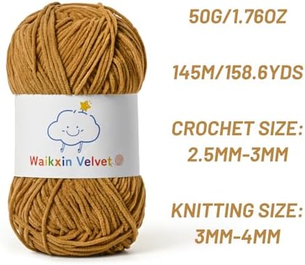 3 Pack Fluffy Chenille Yarn for Crocheting，Baby Yarn for Crocheting Soft，150g/5.28oz Velvet Amigurumi Yarn ，Fingering Weight Yarns for Crocheting Baby Blankets、DIY Craft.(3 Light Tan)