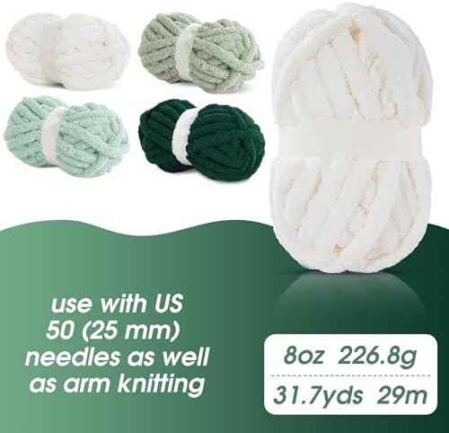 MABOZOO Assorted Chunky Yarn for Hand Knitting 8 Pack, Fluffy Jumbo Chenille Yarn, Soft Plush Yarn Bulky, Giant Thick Fuzzy Yarn for Arm Knitting,Green Multi(31.7 yds,8 oz Each Skein)