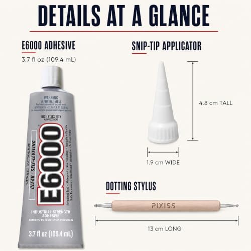 E6000 3.7 Ounce (109.4mL) Tube Industrial Strength Adhesive for Crafting, 10 Snip Tip Applicator Tips and Pixiss Art Dotting Stylus Pens 5 pcs Set