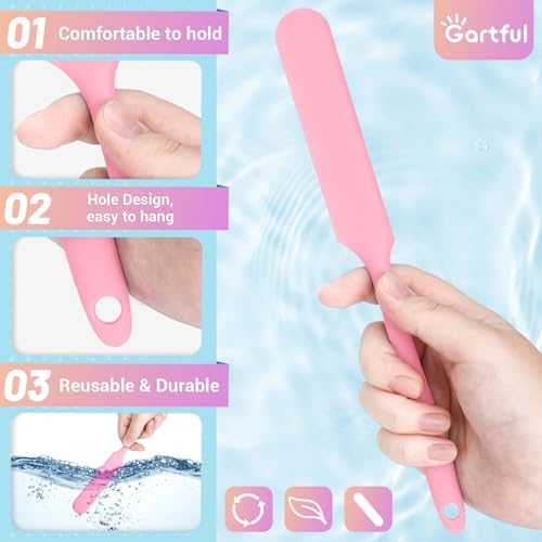 Gartful Silicone Stir Sticks Kit for Epoxy, 2pcs Large Spatula for Resin, 2pcs Large Silicone Stirring Sticks, Reusable DIY Craft Tool for Mixing Resin, Paint, Waxing, Liquid, Set of 4, Pink