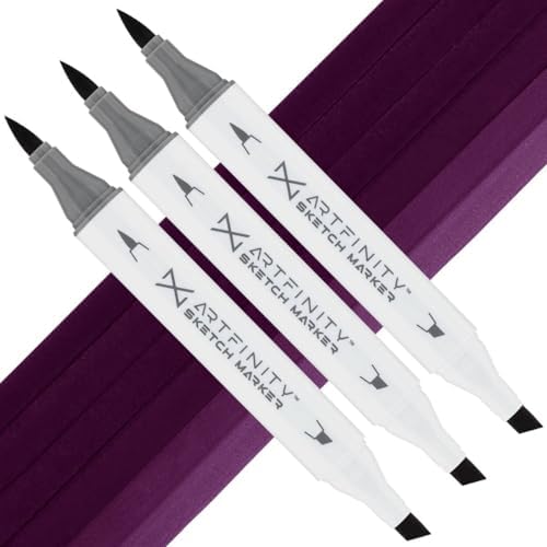 Artfinity Sketch Markers - Set of 3 - Dark Purple V4-7, Vibrant, Professional, Dye-Based Alcohol Markers for Artists, Drawing, Travel, & More