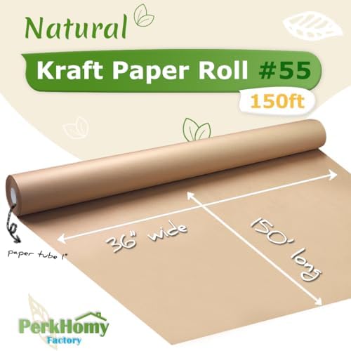 PerkHomy Brown Kraft Paper Roll 36" x 1,800" (150') for Gift Wrapping Bouquet Flower Art Painting Craft Writing Packaging Shipping 80GSM 55LB (Brown, 36" x 150')