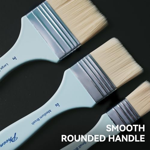 PHOENIX Flat Paint Brush Set - 3 Sizes Nylon Large Paint Brushes for Acrylic Painting, Gouache, Wood Furniture, Gesso, Varnishes & Wall (Pack of 2)