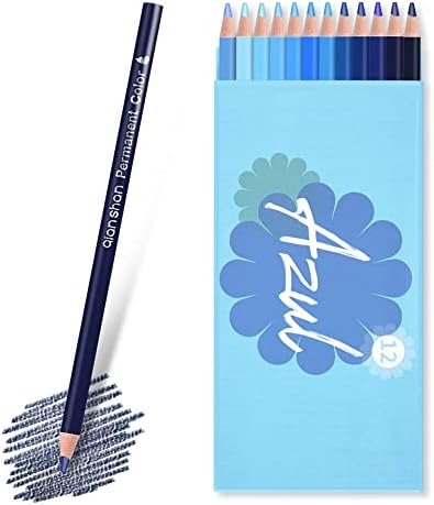 12 Blue Colored Pencils Oil Based, Pre-sharpened Wooden Color Pencils Set