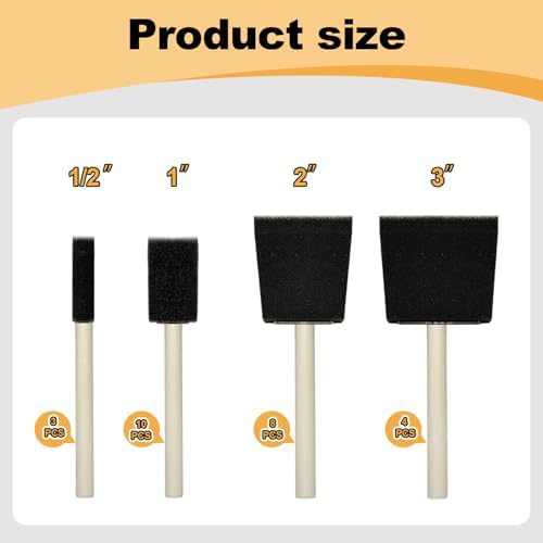 Foam Brush 25pcs with High Density Foam for Acrylic Paint, Staining, Varnish, DIY Craft & Wood Furniture(1/2", 1", 2", 3")