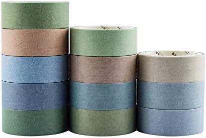 YUBBAEX 12 Rolls Washi Tape Set Natural Color Decorative Tapes for Arts, DIY Crafts, Journals, Planners, Scrapbook, Wrapping Wide -Salty Morandi- (Salty, 15mm x 12Rolls)