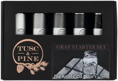 Tusc & Pine Artist Oil Paint - 40 ml Set of 5 - Greys - Non-Yellowing, Rich & Creamy Consistency, Maximum Pigment Load, Small Batch Milled Oil Paints Developed for Professional Artists