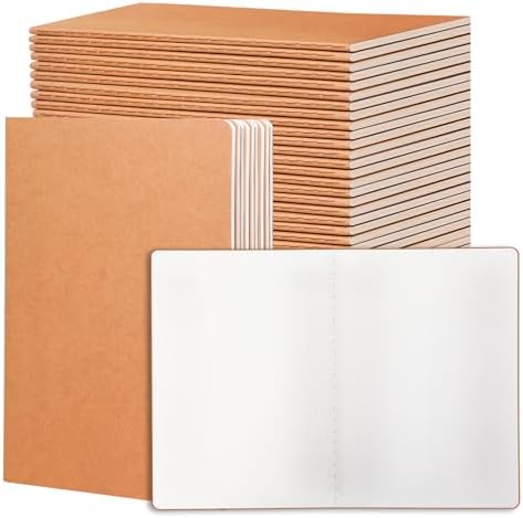 miikoul 24 Pack Blank Kraft Notebooks, 8.3"x5.5" A5 Small Journal Bulk Blank Notebooks 80 Gsm Unlined with 60 Pages A5 Subject Notebooks Traveler Journal Set for Adult Students Office School Supplies