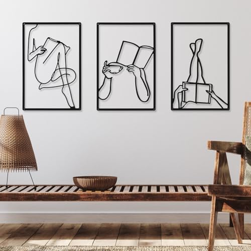 CHENGU 3 Pieces Metal Minimalist Abstract Woman Wall Art Line Drawing Wall Art Decor Single Line Female Home Hanging for Kitchen Bathroom Living Room