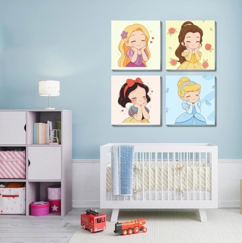 Fuinkqe 4 Packs Cartoon Paint by Numbers Kits for Kids Framed,Paint by Numbers for Girls Ages 8-12 with Framed Canvas and Wooden Easel,Paint by Numbers for Kids with Nice Boxs for Gifts 8X8 Inch