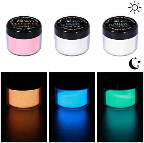 Glow in The Dark Powder Pigment with Flashlight, 120g Luminous Powder Dye Set, 20 g/0.7oz Each, Neutral and Fluorescent Colors for Various Activities, Evening Parties, Halloween, Nail Art, Crafts