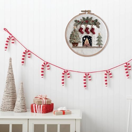 IUHUI Embroidery Kit for Beginners Adults - Anticipated Christmas Patterns, DIY Hand Stitching Embroidery Set with Hoop (Christmas Fireplace Warmth)