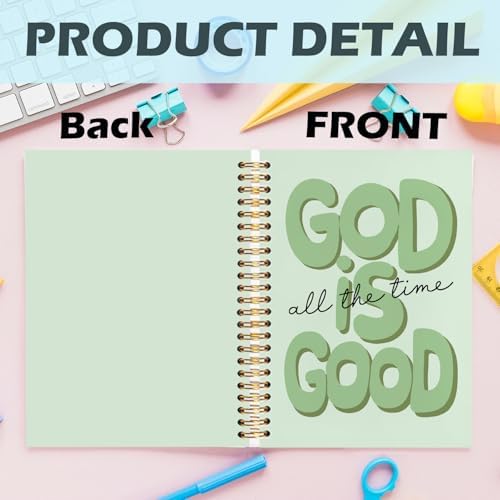 Yhtrg Green Preppy God Is Good Notebooks, Brown Christian Spiral Notebook Gift for Women, Bible Journaling Notebooks for Office School Supplies, 5.5x8.3 Inch