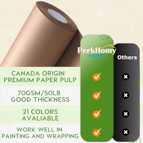 PerkHomy Brown Kraft Paper Roll 48" x 3,600" (300') for Gift Wrapping Bouquet Flower Art Painting Craft Writing Packaging Shipping 80GSM 55LB (Brown, 48" x 300')