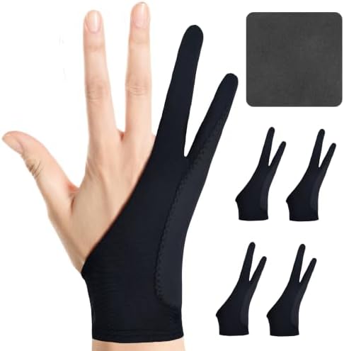 Artist Drawing Glove: 3-Layer Palm Rejection for iPad & Drawing Tablets | Smooth-Glide & Breathable for Digital Art & Paper Sketching, Two-Finger Design, Fits Left & Right Hand, 4-Pack+Cleaning Cloth
