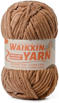 （Light Coffee） Super Soft Fuzzy Chenille Chunky Yarn for Crocheting, 100g (87yds) Fluffy Velvet Yarn for Hand Knitting Baby Blankets Weaving Craft