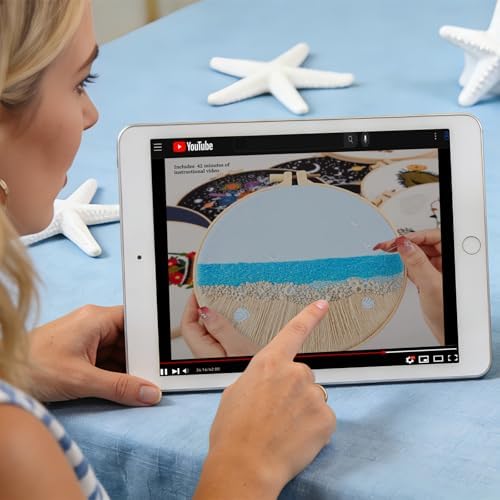 Embroidery Kit for Beginner Adults, Stamped Cross Stitch kits for Adults Beginners, Ocean Hand Embroidery Starter Needlepoint Kit, 2 Set Embroidery Supplies, 2 Hoops (Attached Teaching Video QR Code)