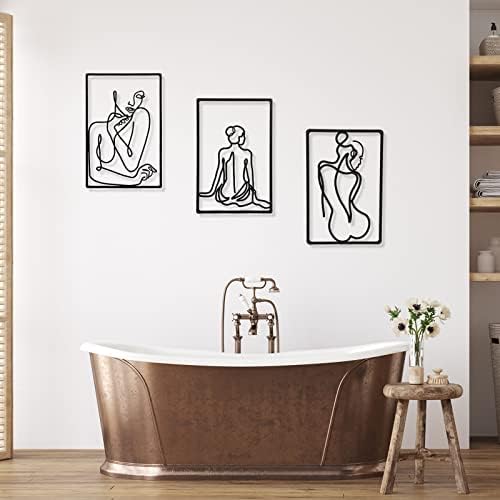 CHENGU 3 Pieces Metal Minimalist Abstract Woman Wall Art Line Drawing Wall Art Decor Single Line Female Home Hanging for Kitchen Bathroom Living Room