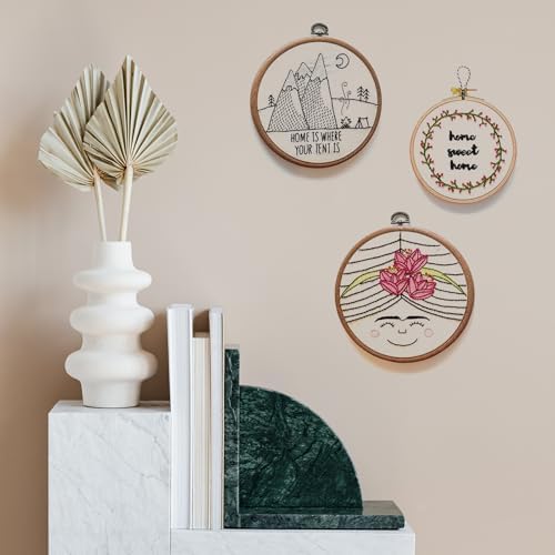 PATIKIL 4x3.5inch Embroidery Hoops, 5Pieces Imitated Wood Oval Frame Cross Stitch Hoop Ring for Embroidery Art Craft Sewing Ornaments Hanging Decoration