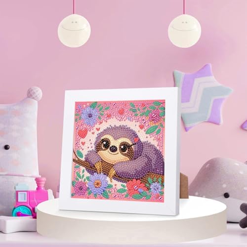 Sloth Diamond Art Painting Kits for Kids with Frame Ages 4-8-12 (7x7 inch)