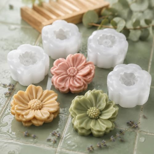 4 Pack 3D Flower Silicone Molds,DIY Candle Soap Making Cake Decorating