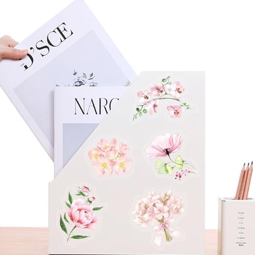 50Pcs Pink Floral Watercolor Stickers Set