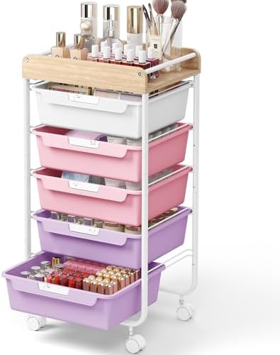 SYKIARIOL Rolling Storage Utility Cart with 5 Drawers,Purple