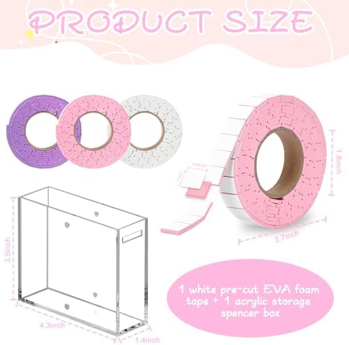 Double Sided Foam Tape Pre Cut 3/4 X 1/2 Inch EVA Foam Adhesive Squares Roll with Acrylic Storage Box 3D Foam Squares for Crafts Arts Sewing DIY Office Supplies (Tape+Box, Pink)