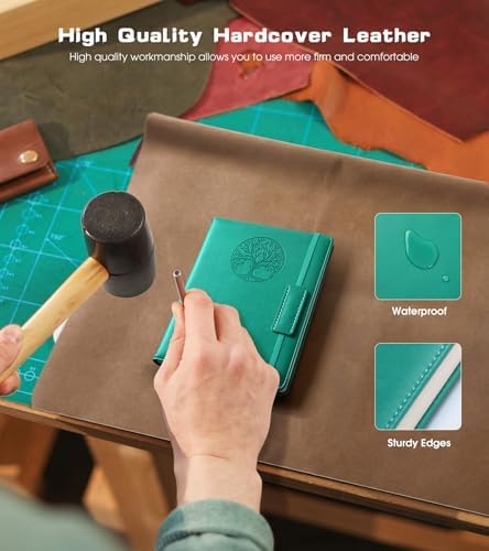 Biuwory A6 Leather Pocket Notebook, 140 Lined Pages Hardcover Small Journal | 3.7"×5.7" Vintage Leather Journal for Women Men Writing, College Ruled Mini Notepad for Notetaking, Travel, Work, School