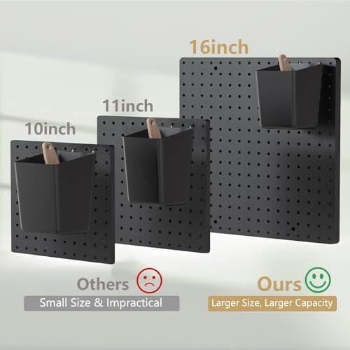 FZK Modular Plastic Peg Board Wall Organizer Kit, 16x16, Black